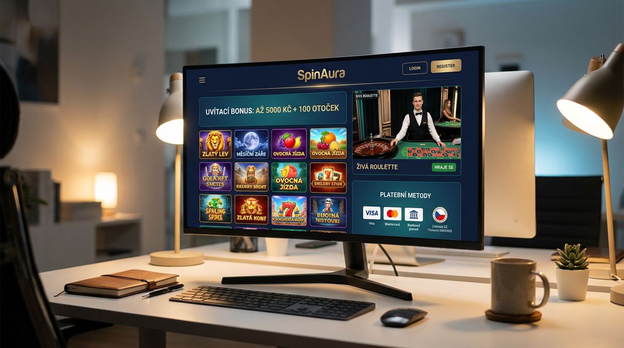 Snímek webové stránky online kasina SpinAura